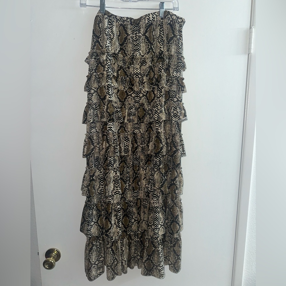 Black and White Maxi A-Line Ruffled Skirt